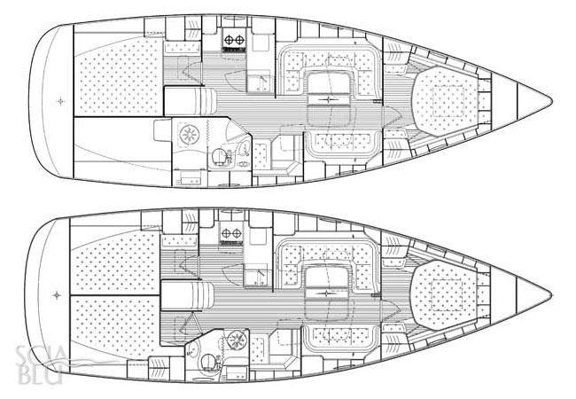 Bavaria 40: layout a 2 e 3 cabine