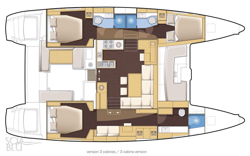 Lagoon 450: layout versione 3 cabine